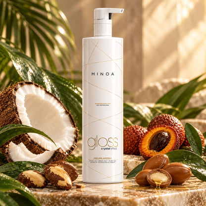 Minoa Gloss Crystal Effect – Soin lissant professionnel 1 L – mise en scène du produit