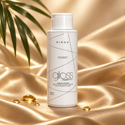 Minoa Gloss Crystal Effect – Soin lissant professionnel 120 ml – mise en scène du produit