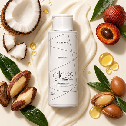 Minoa Gloss Crystal Effect – Soin lissant professionnel 120 ml – mise en scène du produit