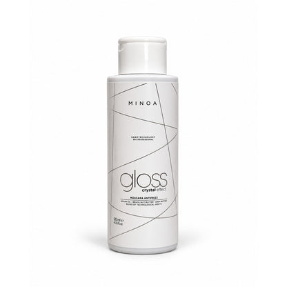 Minoa Gloss Crystal Effect – Soin lissant professionnel 120 ml – flacon sur fond blanc