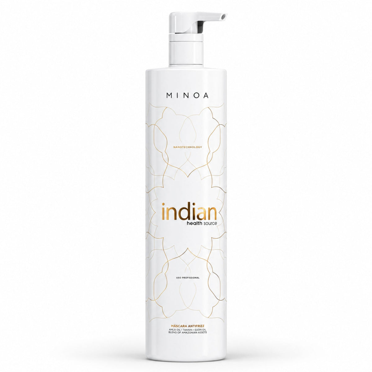 Soin lissant Organic Protein Minoa Indian Health Source 1 L, flacon sur fond blanc