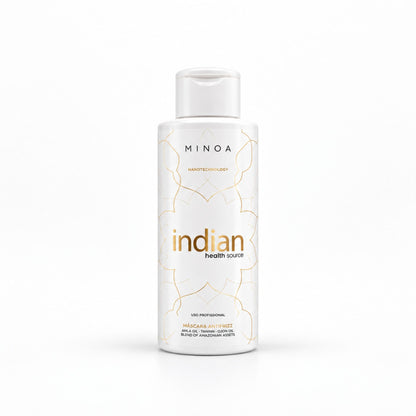 Soin lissant Minoa Indian Health Source Organic Protein, flacon 120 ml sur fond blanc