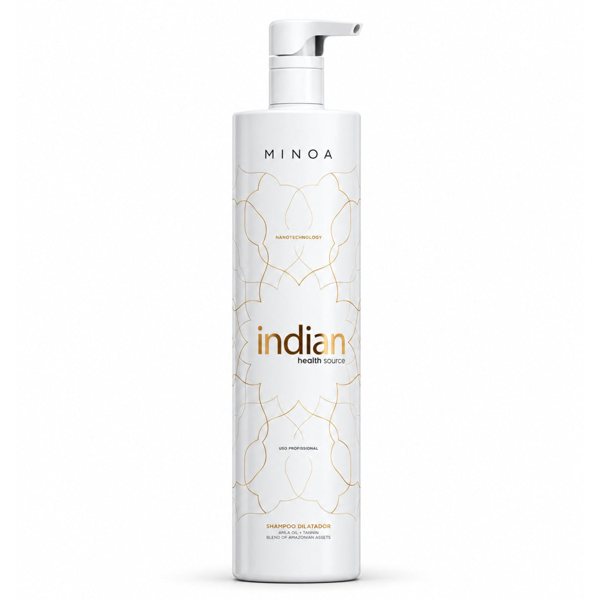 Shampooing clarifiant Minoa Indian Health Source, flacon 1 L sur fond blanc