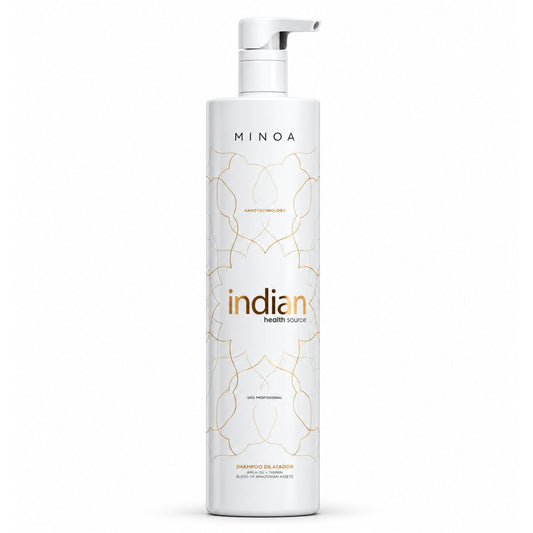 Shampooing clarifiant Minoa Indian Health Source, flacon 1 L sur fond blanc