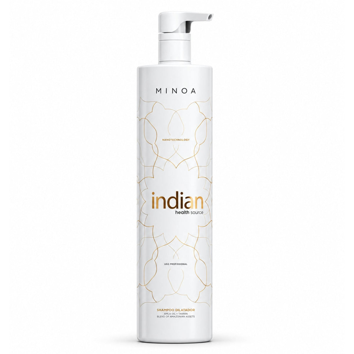 Shampooing clarifiant Minoa Indian Health Source, flacon 1 L sur fond blanc — composant du duo 2 × 1 L