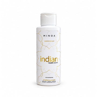 Shampooing clarifiant Minoa Indian Health Source, flacon 120 ml sur fond blanc